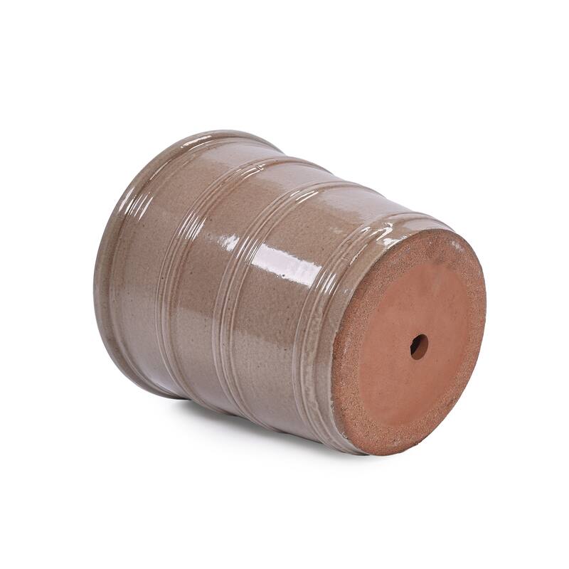 Handmade Glazed Ceramic Planter Set of 3, 16/13/10 Inch Diameter, Horizontal Rib Design