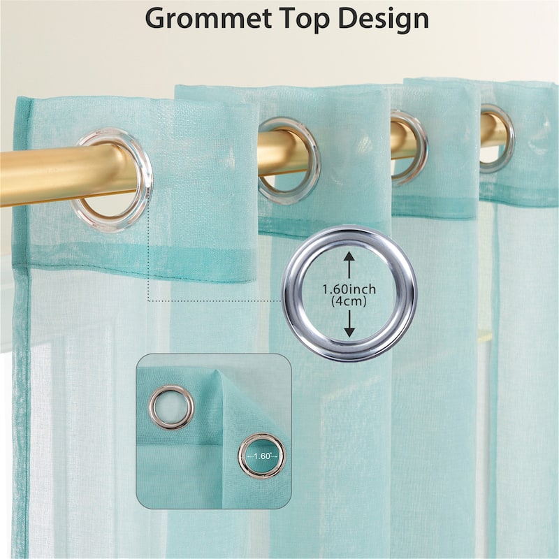 Topfinel Solid Grommet Sheer Window Curtains Faux Linen (Set of 2)