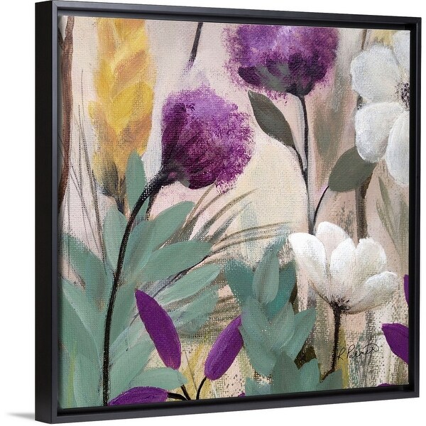 "Square White Floral One" Black Float Frame Canvas Art