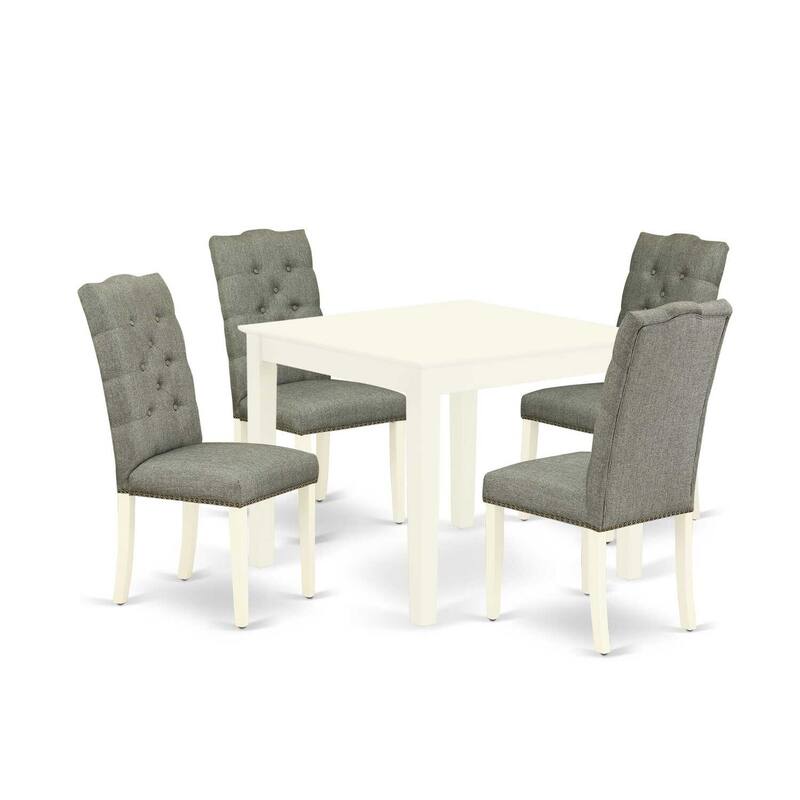 HomeStock 5-Pc Linen White Finish Solid Wood Top - Dining Room Set with High Back - Seats 4