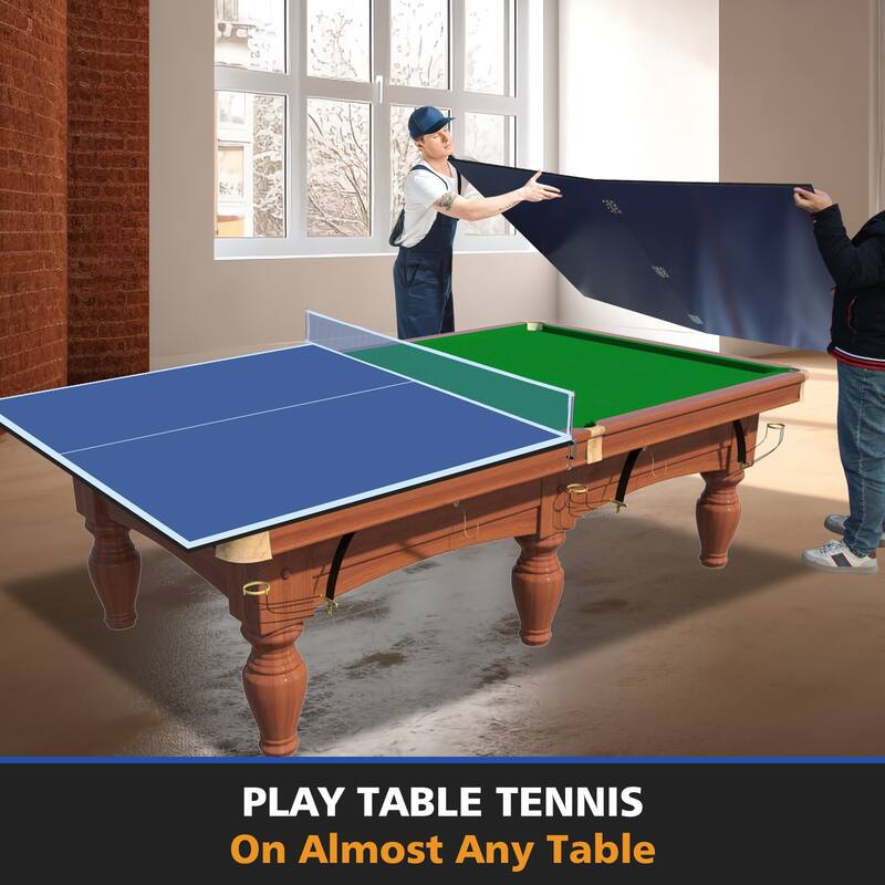 8ft Blue Mid-Size Ping Pong Conversion Top Foldable & Portable Table Tennis Table Top for Indoor Games