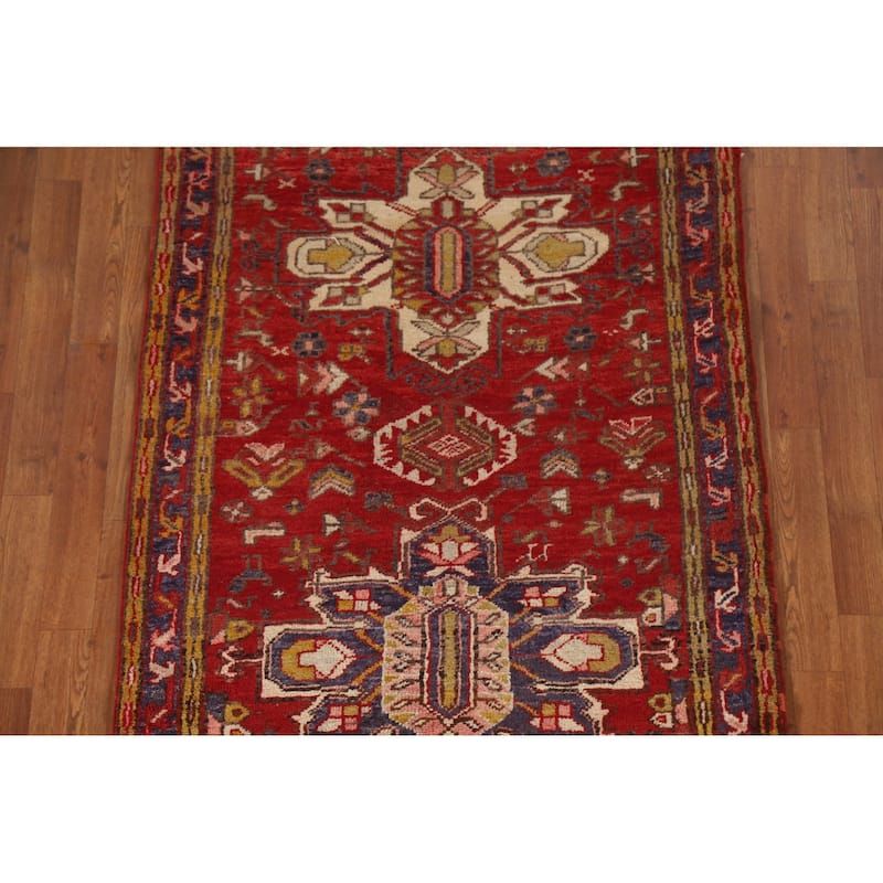 Handmade Vegetable Dye Heriz Persian Vintage Runner Rug - 3'6"x 10'8"