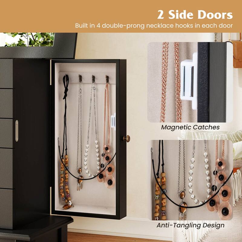 Costway Jewelry Cabinet Storage Chest Standing Organizer Mirror White - See Details