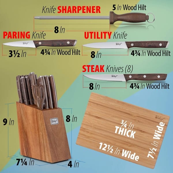 16 Piece Kitchen Knife Set with Chef Knife, Cleaver, Bread Knife