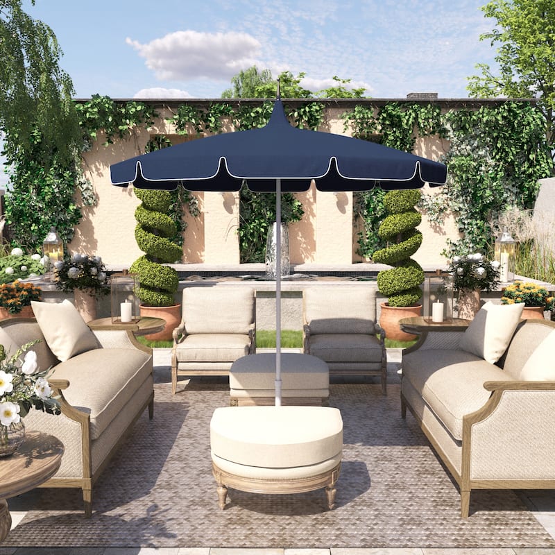 California Umbrella 85' Classic Pagoda Series Patio Umbrella With White Aluminum Pole Push Lift Sunbrella - Navy Blue