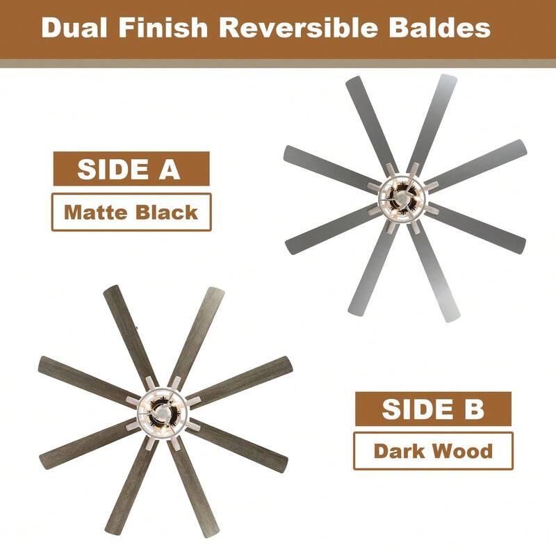 Cusp Barn 72in. Industrial Ceiling Fan with Remote, Dual Finish Blades, Modern Silent DC Motor 6 Speeds Reversible Ceiling Fan
