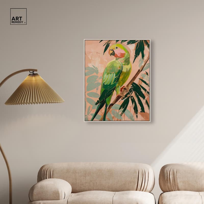 Coral and Green Parrot II Canvas by Art Remedy