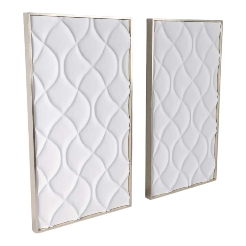 Modern Plaster Wall Decor with Geometric Design - Set of 2, 40", White