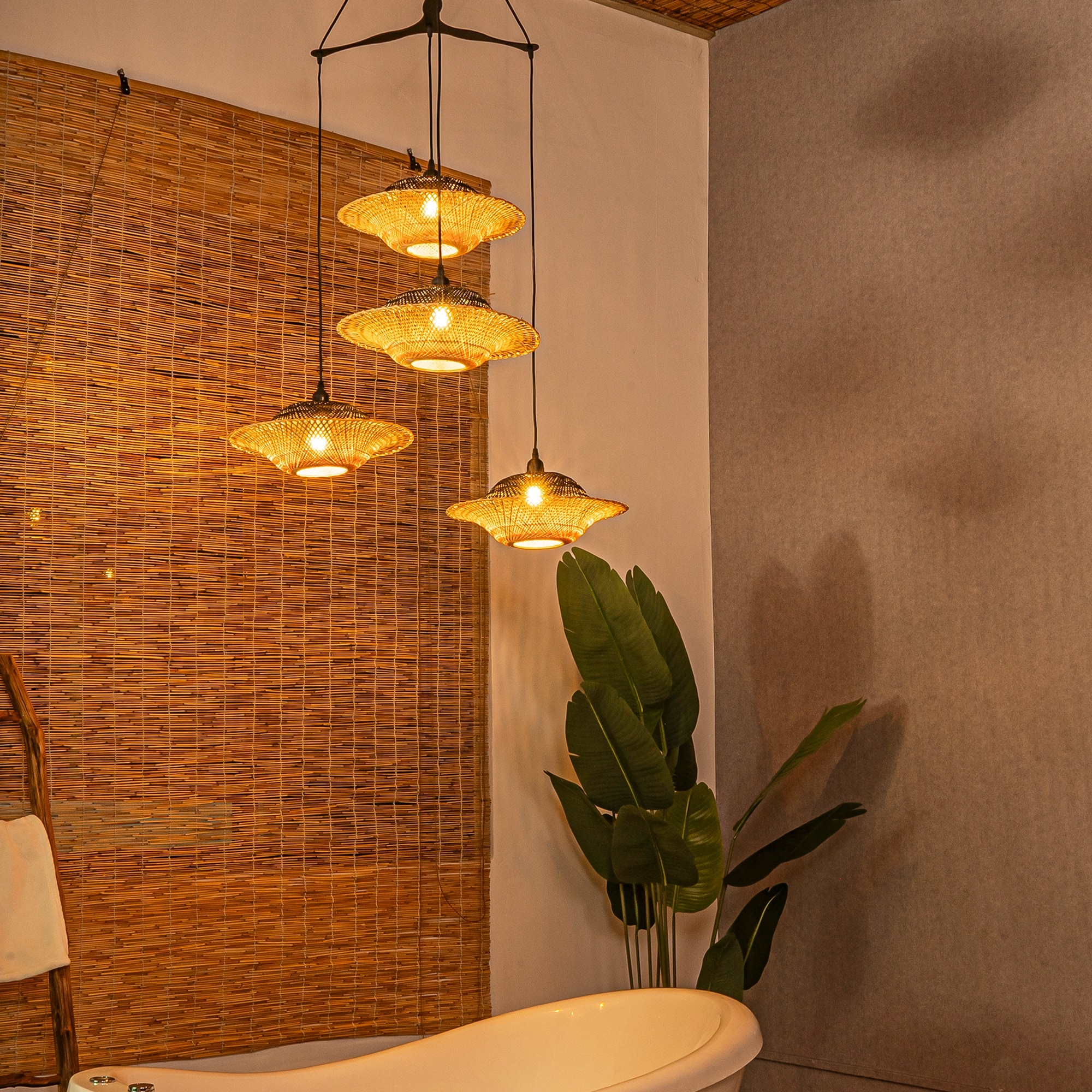 Cascade 4 Light Cluster Pendant Light Natural Rattan Shade Coastal Chic Chandelier in Matte Black 35 Wide Bed Bath Beyond 42007722