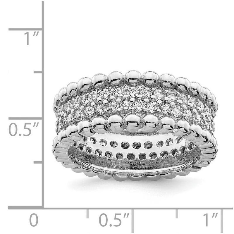 Curata 925 Sterling Silver Rhodium Plated CZ Cubic Zirconia Beaded Eternity Ring