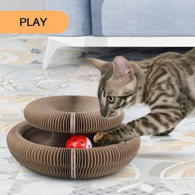 Cat Ball Toy, Foldable Cat Ball Track with Bell Balls, Magic Organ Cat Scratching Board Cat Toy, Pet Scratcher - N/A