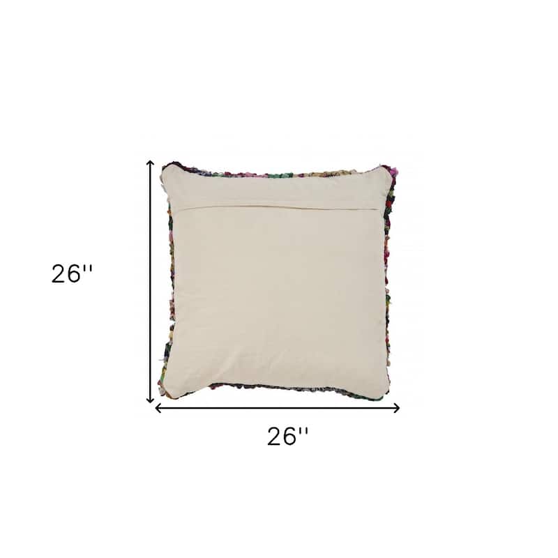 HomeRoots 26" X 26" Red Green Blue Yellow Orange And Pink Natural Striped Zippered Pillow