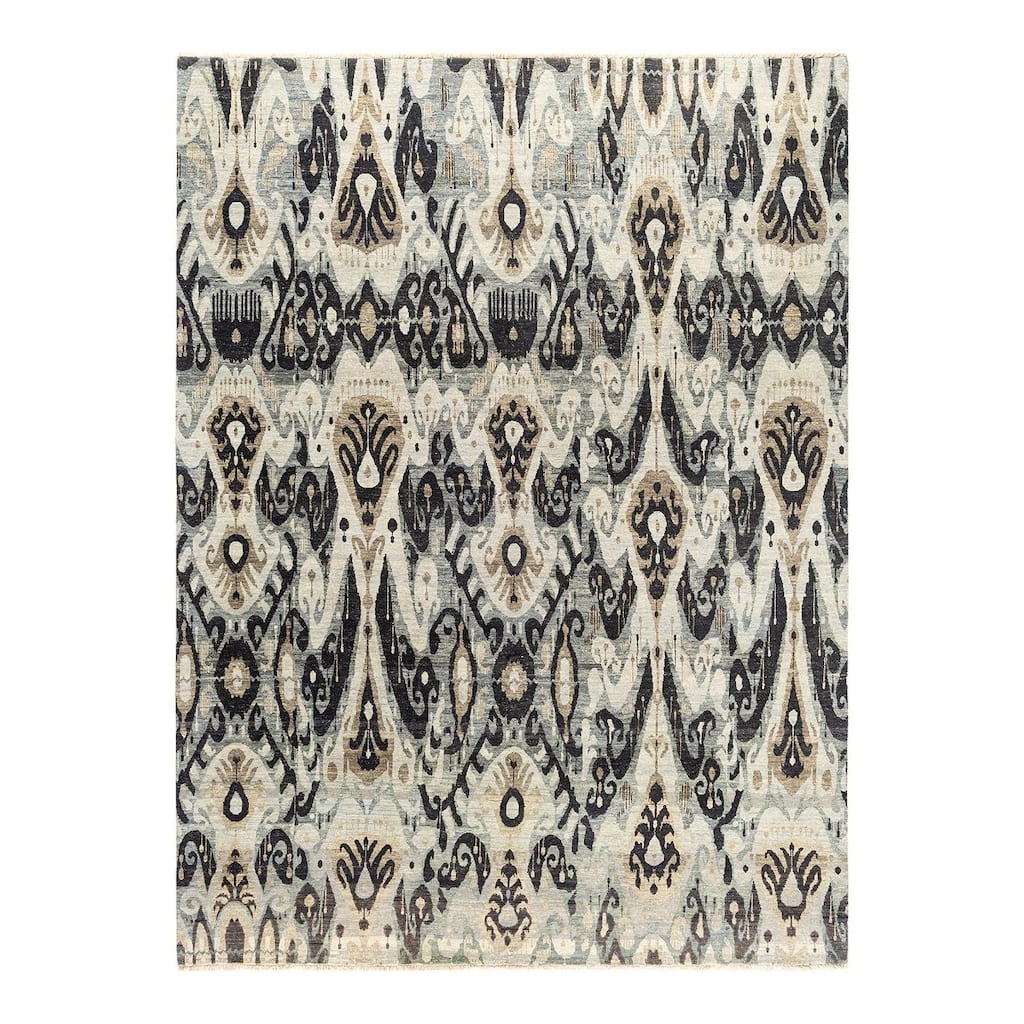 Ikat One-of-a-Kind Hand-Knotted Area Rug - Gray, 9' 0" x 12' 3" - 9' 0" x 12' 3"