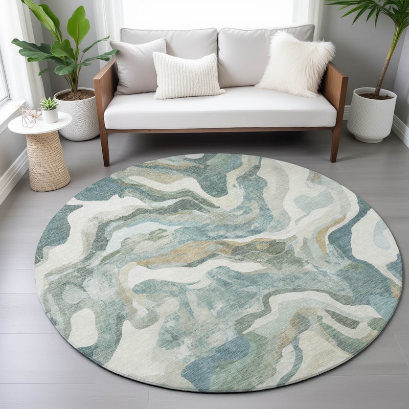 Machine Washable Indoor/Outdoor Modern Brushstrokes Chantille Rug