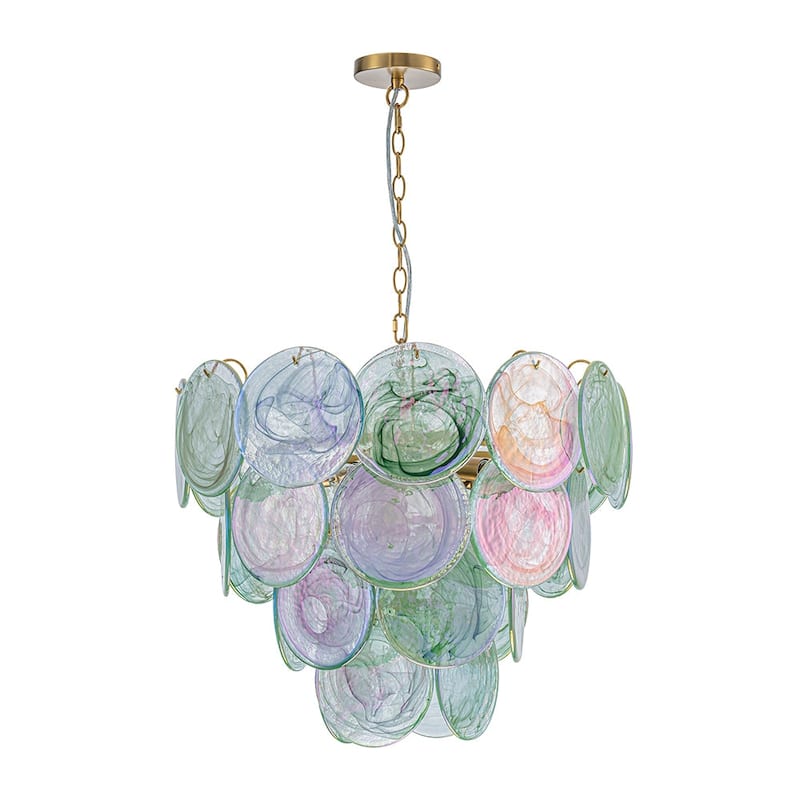 Glam Tiered Pearlescent Green Misty Glass Round Chandelier