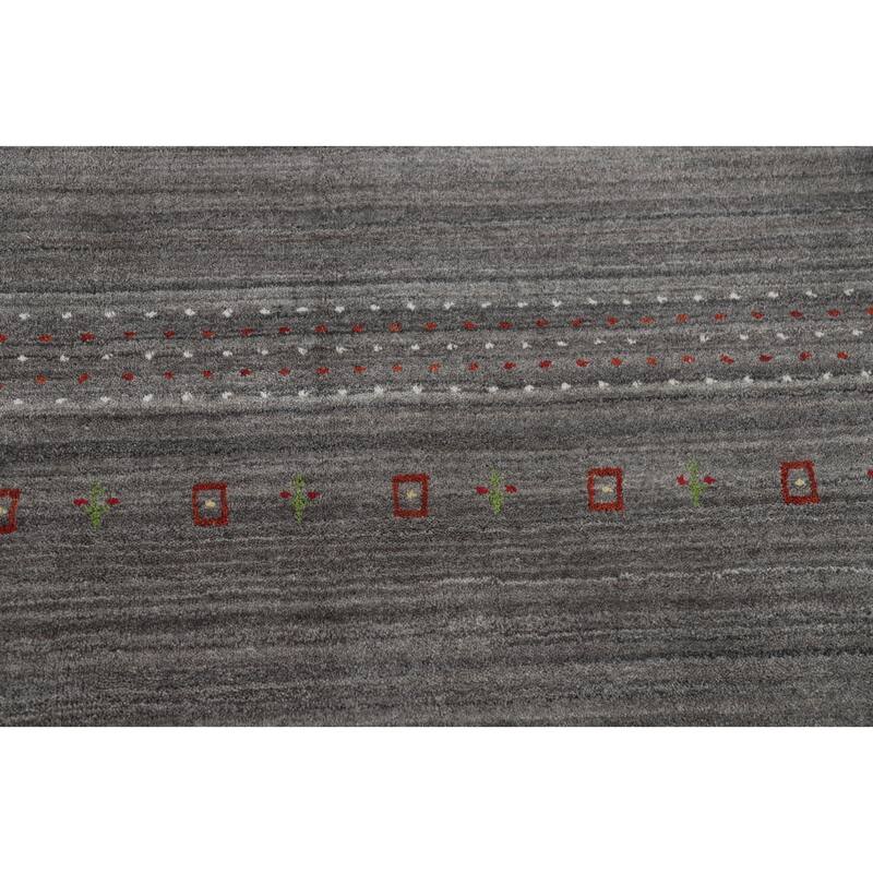 Hand Knotted Oriental 100% Wool Carpet Tribal Animal Pictorial Greys & Charcoal Gabbeh Area Rug - 9' 10'' X 7' 11''