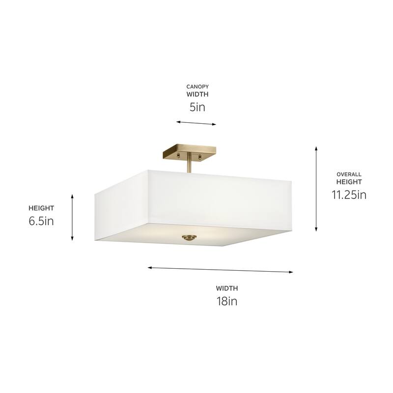 Kichler Lighting Shailene 18 in. 3-Light Natural Brass Square Semi-Flush Mount Light - 18 in