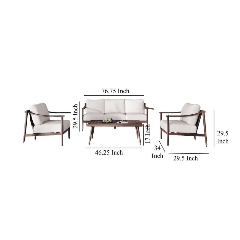 Fena 4pc Outdoor Sofa, 2 Chairs, and Coffee Table Set, Ivory Cushions