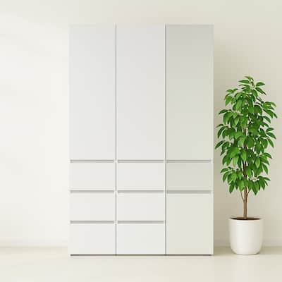 Elise Modular Wood Closet System with Mirror in White - 47.1"D x 17.72"W x 70.9"H