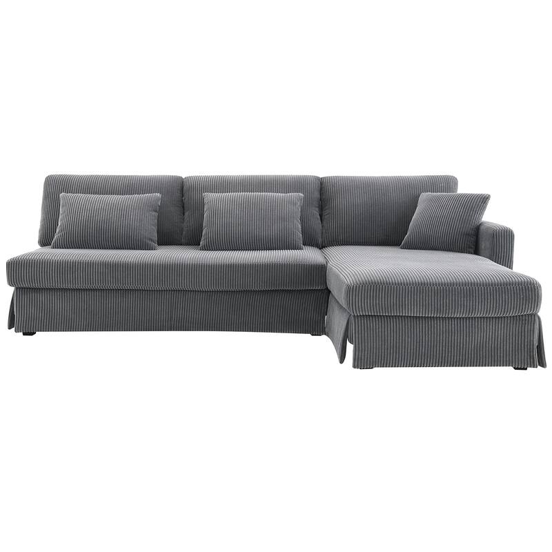 87X61"Modern L-shaped Corduroy Sofa with Reversible Chaise, 4-seat Upholstered Sectional Indoor Furniture for Living Room