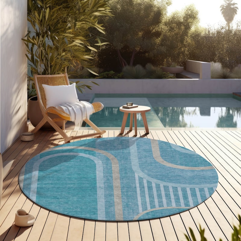 Machine Washable Indoor/ Outdoor Chantille Mid Century Modern Rug