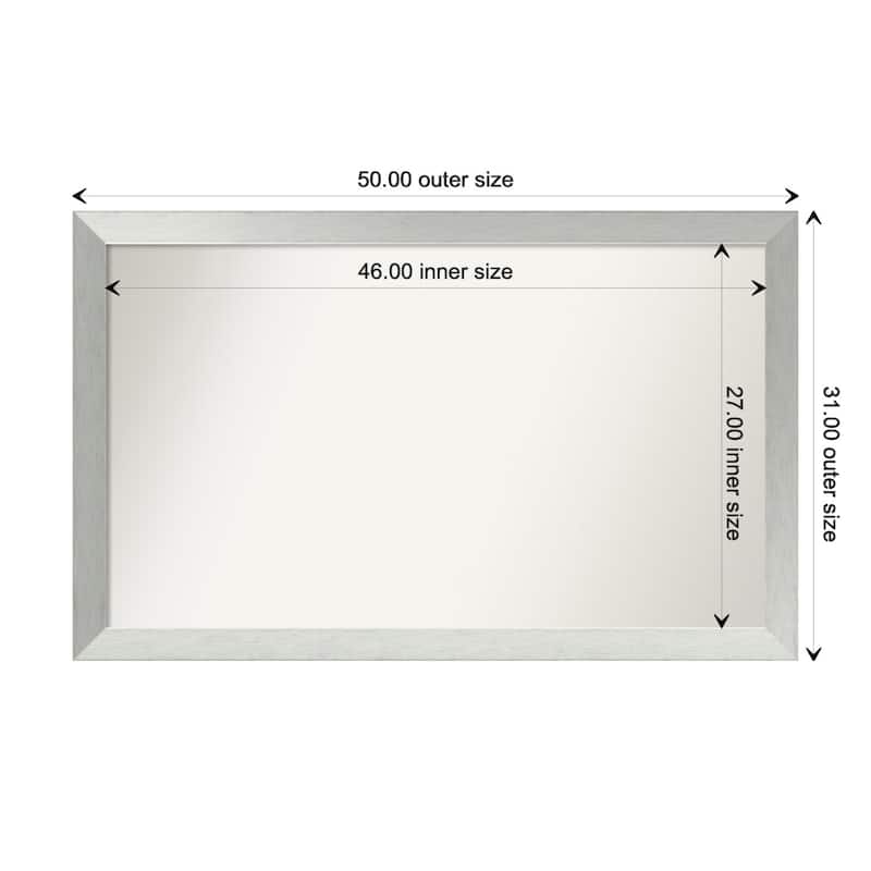 Brushed Sterling Silver Framed Non-Beveled Custom Wall Mirror, Bathroom Vanity Mirror - Outer Size: 50 x 31