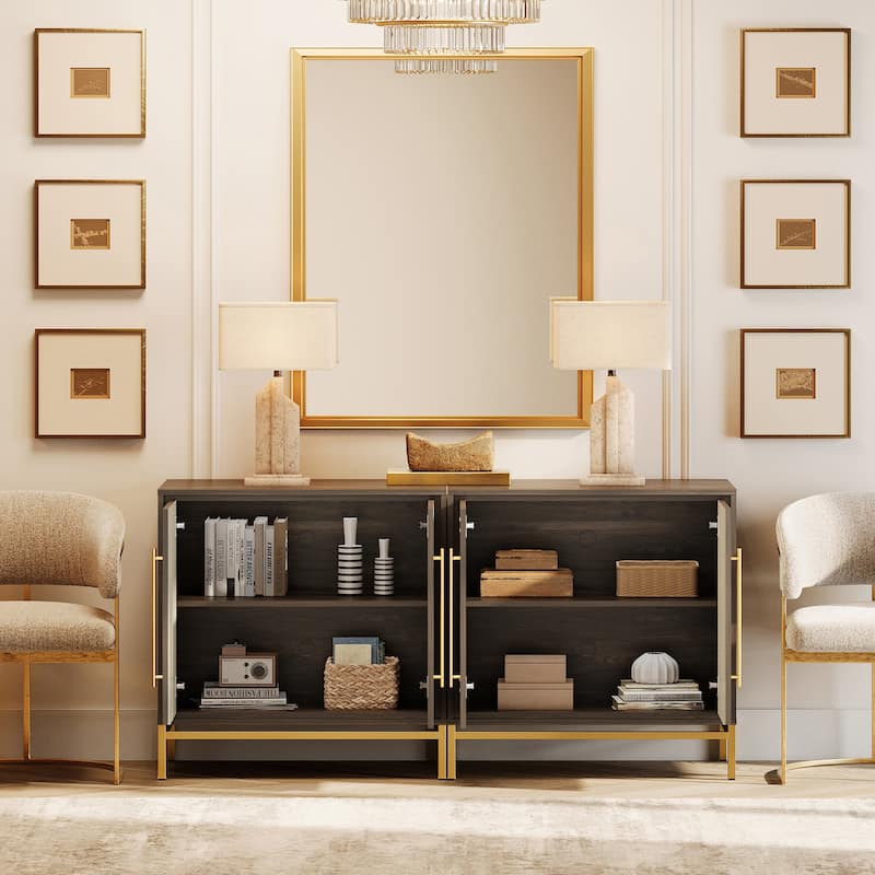 WAMPAT Modern TV Stand with Leather-Textured Doors