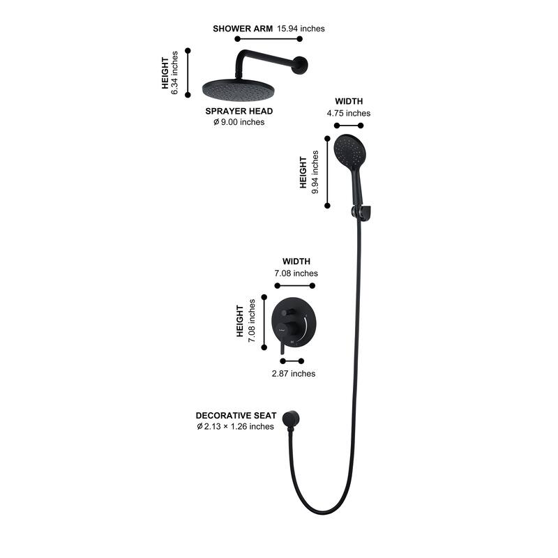 Shower System Set Bathroom 9 Inches Rainfall With Handheld Sower - Black