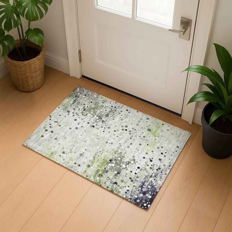 Premium Washable Super Soft Abstract Drip Mayfield Rug - Aloe - 1'8" x 2'6"