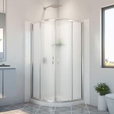 DreamLine Prime 33 in. x 33 in. x 78 3/4 in. H Shower Enclosure, Base, and White Wall Kit in Brushed Nickel and Frosted Glass