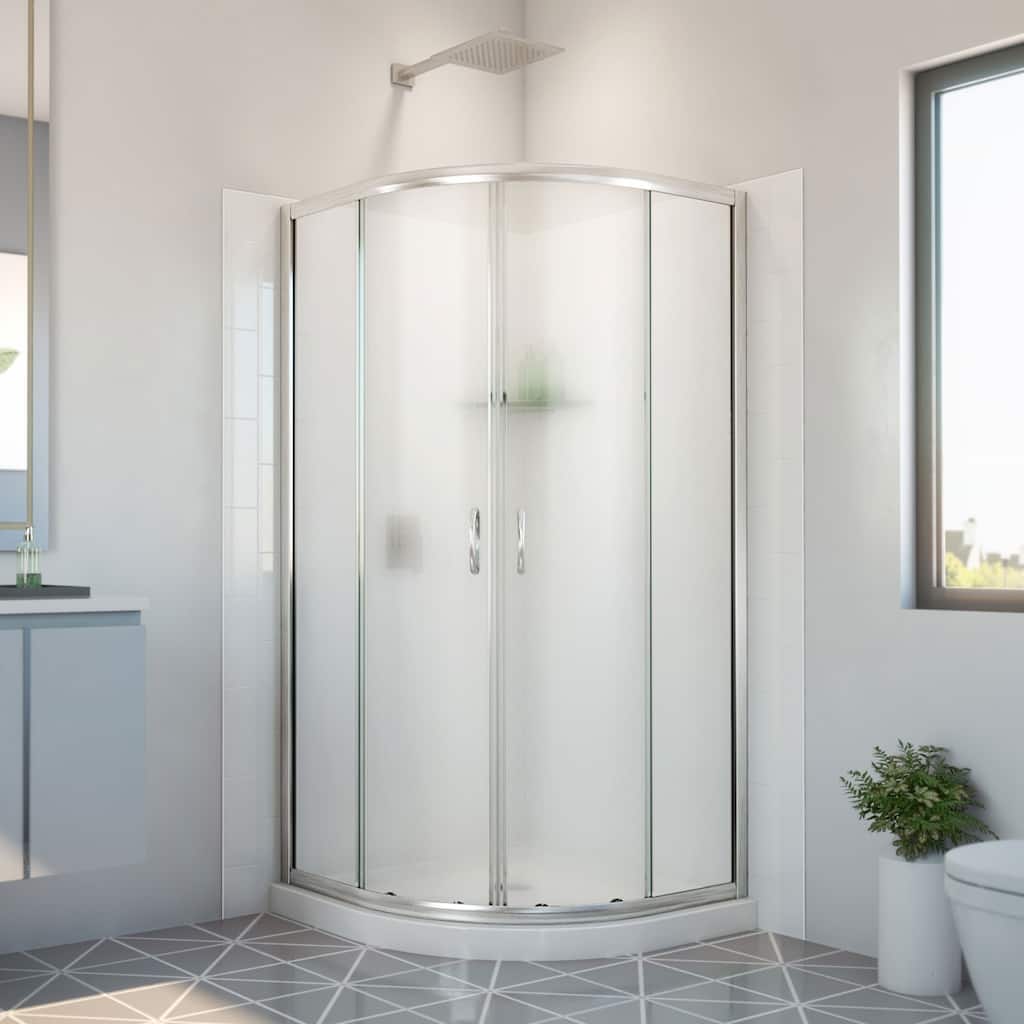 DreamLine Prime 33 in. x 33 in. x 78 3/4 in. H Shower Enclosure, Base, and White Wall Kit in Brushed Nickel and Frosted Glass