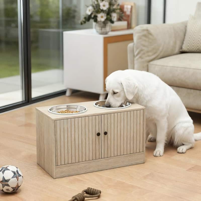 Elevated Dog Bowls with Storage Cabinet