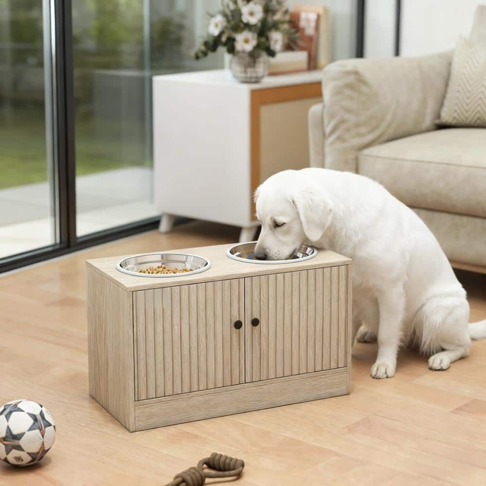 Elevated Dog Bowls with Storage Cabinet