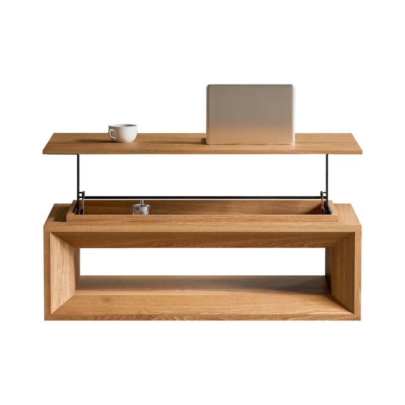 43.3" Lift Top Rectangle Coffee Table with Storage, Coffee Table with Floating Tabletop, Convertible Rising Tabletop