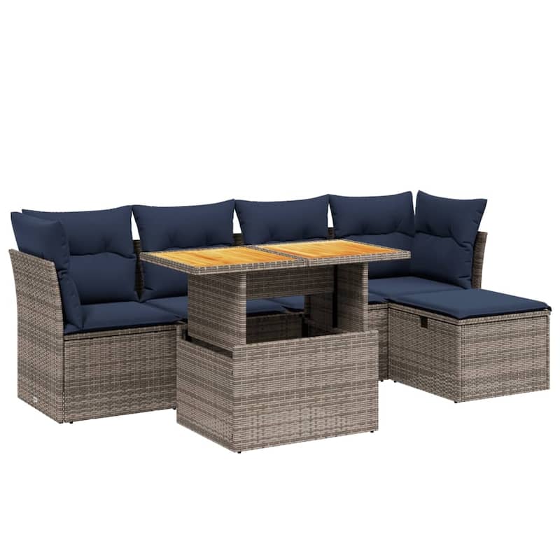 vidaXL Patio Sofa Set with Cushions Outdoor Furniture 6 Piece Poly Rattan - 21.7 x 24.4 x 27.2