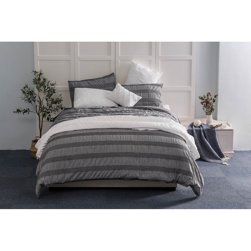 WHOLINENS 100 Percent Cotton Duvet Cover 3Pcs Set-Seersucker