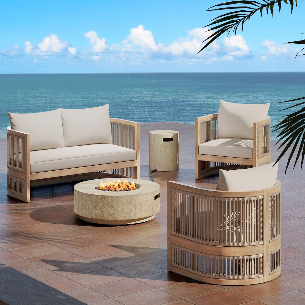 Christopher Knight Home - Oakley 4-Person Acacia Patio Conversation Set With Fire Pit Table