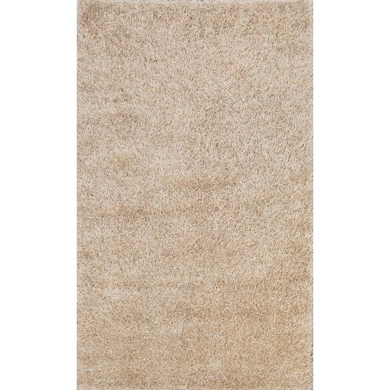 Hand Knotted Oriental Polyester Carpet Modern Contemporary Beige & Ivories Shaggy Area Rug - 7' 5'' X 5' 3''