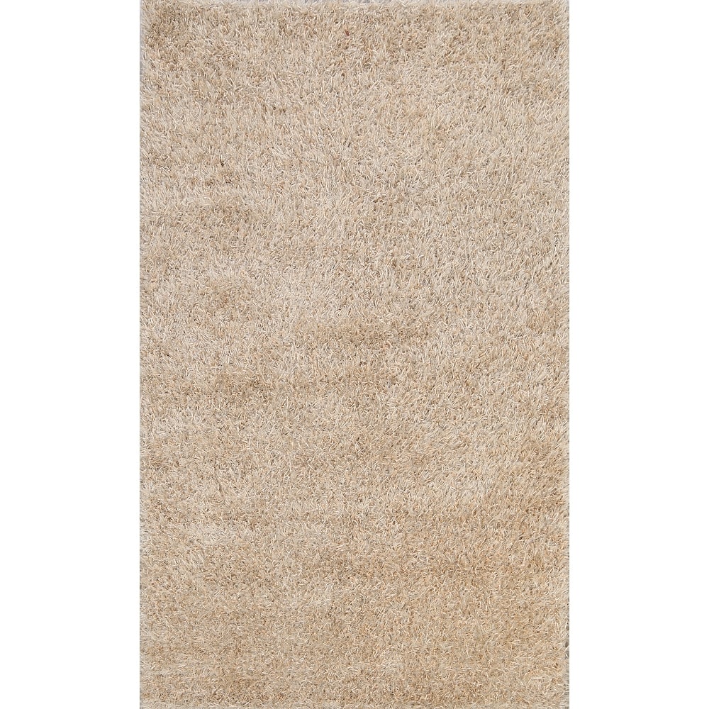 Hand Knotted Oriental Polyester Carpet Modern Contemporary Beige & Ivories Shaggy Area Rug - 7' 5'' X 5' 3''