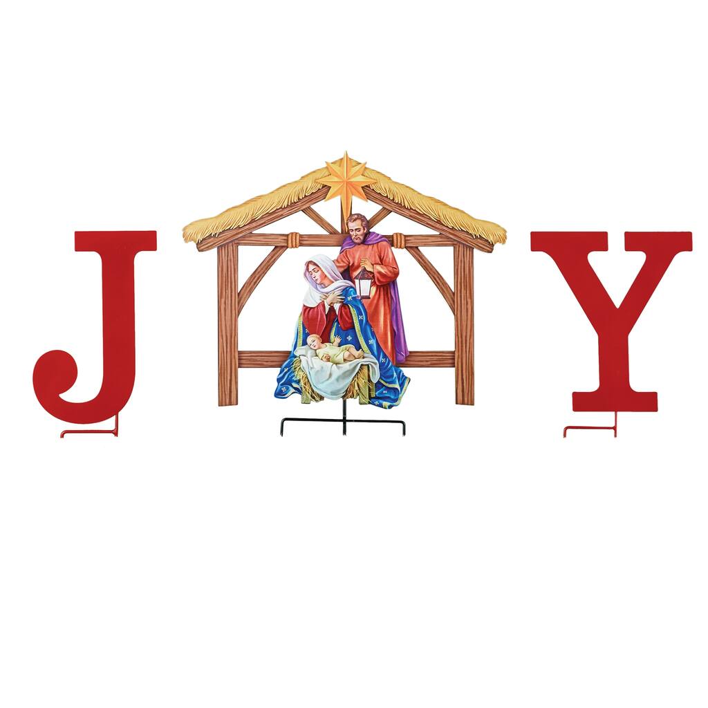 Joy Nativity Scene Garden Stake - Set of 3 - Brown - 18.250 x 14.300 x 2.000
