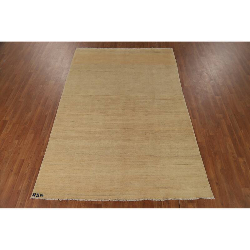 Modern Beige Gold Muted Gabbeh Oriental Area Rug Handmade Wool Carpet - 5'10"x 8'10"