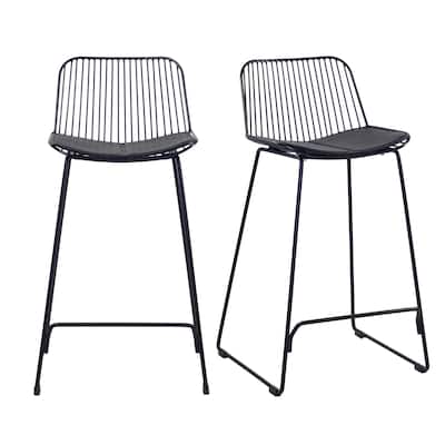 (Set of 2) Louis Low Back Counter Stools Powdercoated Black Sled Base