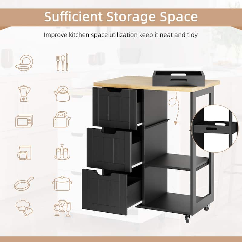 Futzca Kitchen Island Cart with 3 Open Shelves and 3 Drawers - N/A