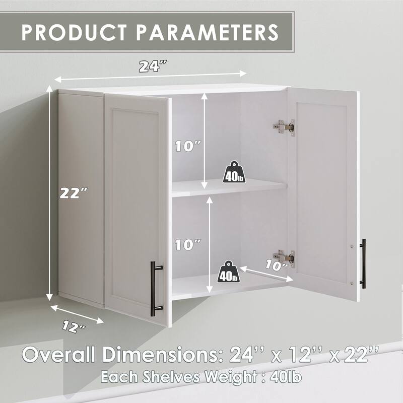 Shaker Style Wall Storage Cabinet with 2 Doors & Shelf