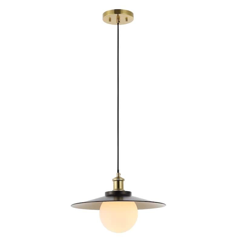 Helix 14.5" 1-Light Scandinavian Farmhouse Iron/Frosted Glass LED Pendant, Oil Rubbed Bronze/Brass Gold by JONATHAN Y - Oil Rubbed Bronze/Brass Gold