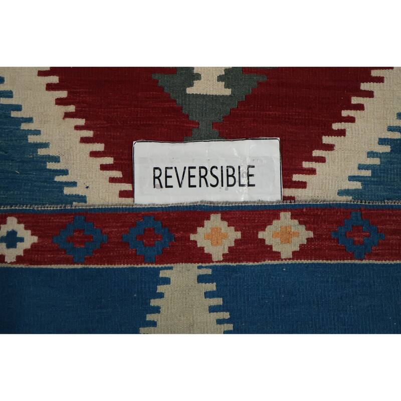 Hand Woven Oriental 100% Wool Carpet Southwestern Tribal Navy Blue & Blues Kilim Area Rug - 9' 11'' X 10' 0''