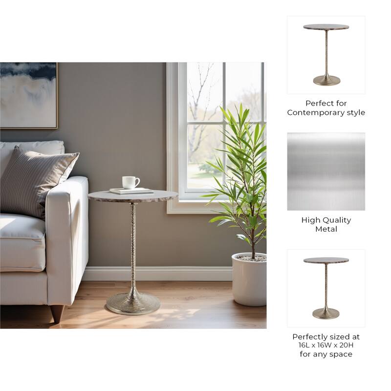 Metal Base Marble Top Modern Glam Accent Table Round Silhouette