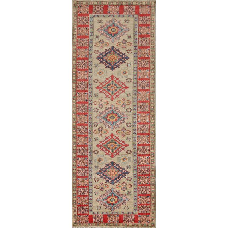 Geometric Kazak Runner Rug Handmade Foyer Wool Carpet - 2'10" x 9'7"