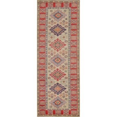 Geometric Kazak Runner Rug Handmade Foyer Wool Carpet - 2'10" x 9'7"