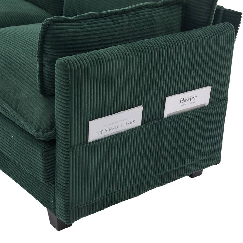 102.95" L-Shaped Corduroy Sectional Sofa with Movable Ottoman